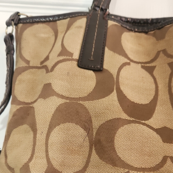 Coach Tan Signature Fold Over Tote - Picture 10 of 12